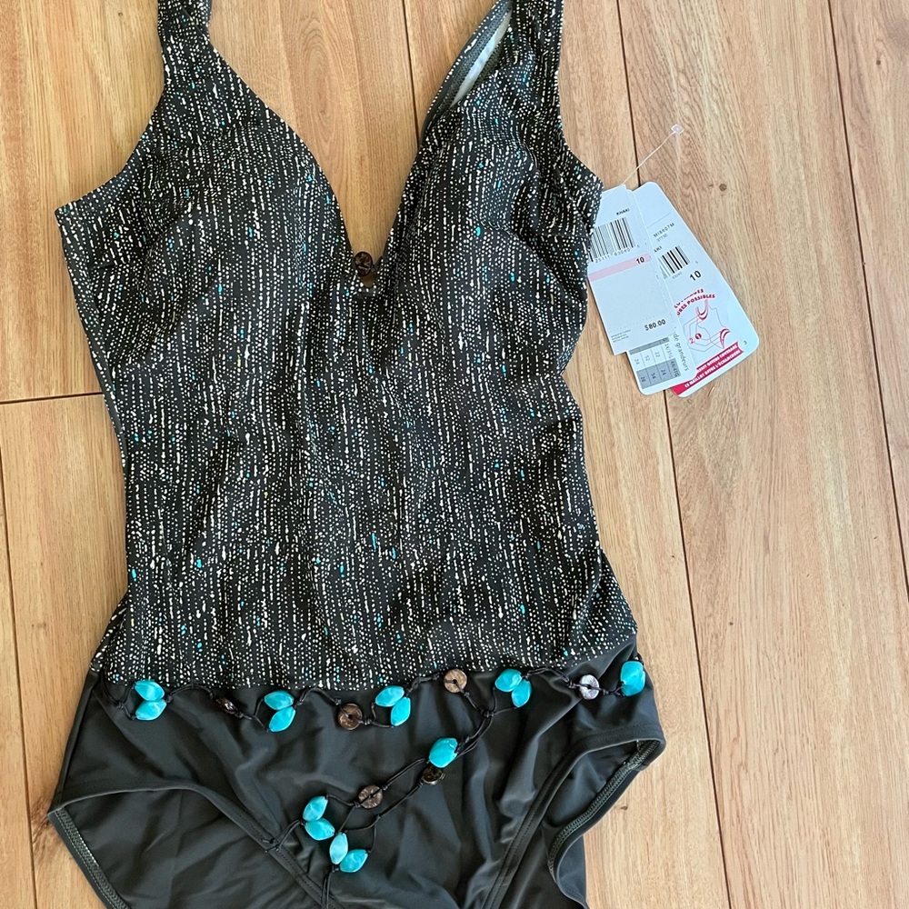 NEW W/Tags Christina Olive Print W/ Turquoise One Piece Swimsuit
